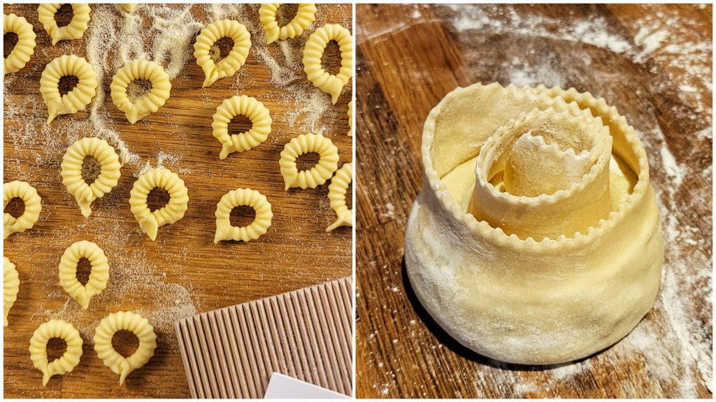spizzulus and long stuffed pappardella made during a recent pasta workshop in Amsterdam