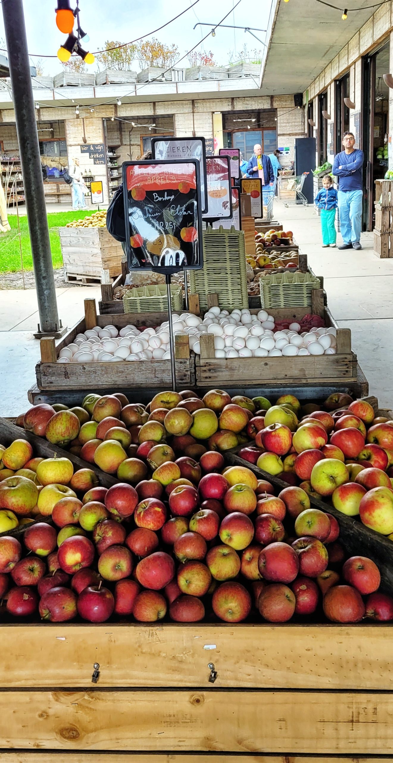 Colorful seasonal vegetable display at Fruittuin van West farmers market Amsterdam