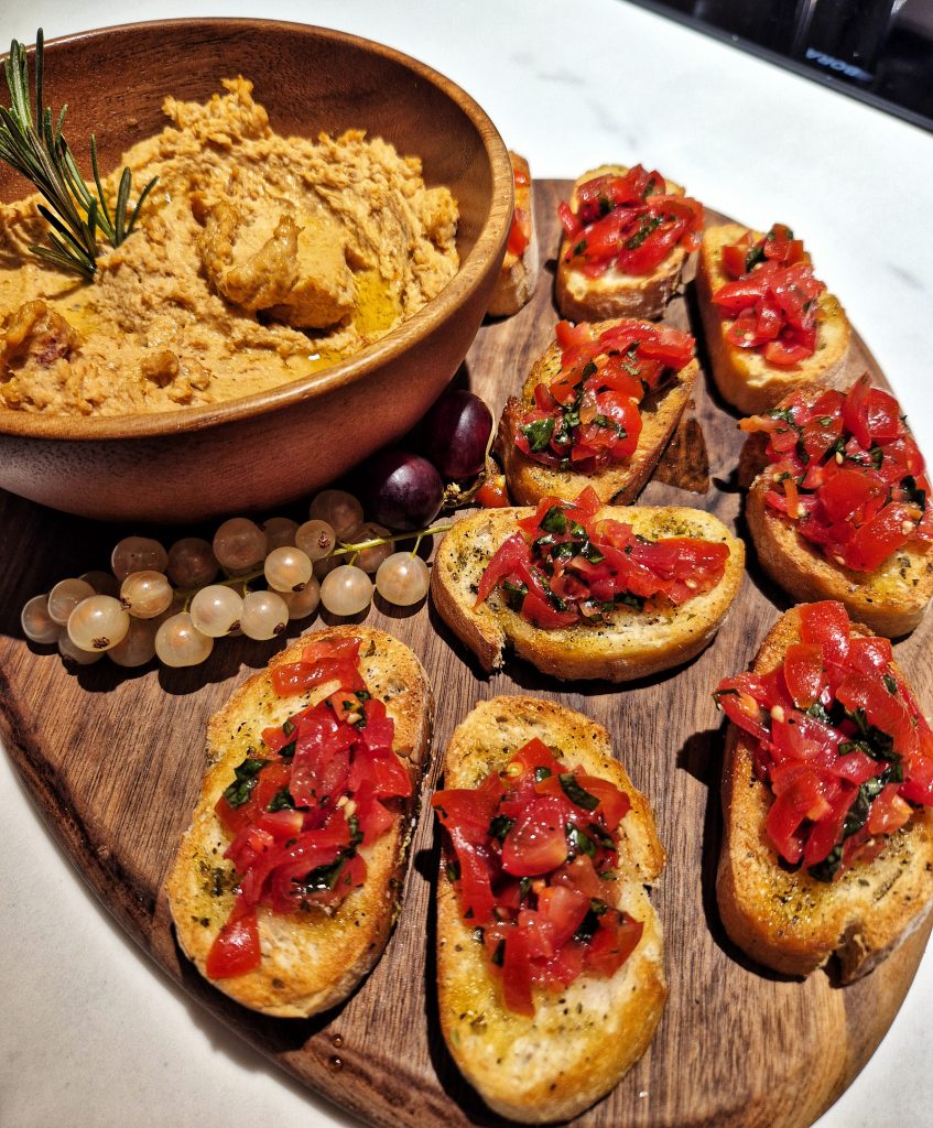 bruschette with flavored hummus